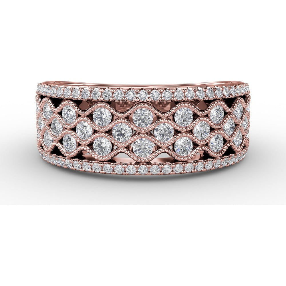 Wide Band with Openwork Milgrain and Round Pavé Diamonds by Fana - 0.86 Carat Total Diamond Weight