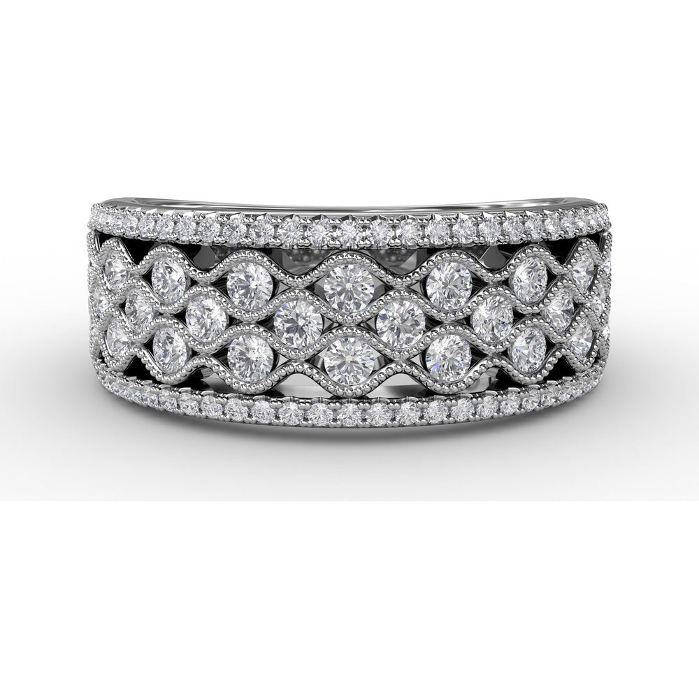 Wide Band with Openwork Milgrain and Round Pavé Diamonds by Fana - 0.86 Carat Total Diamond Weight