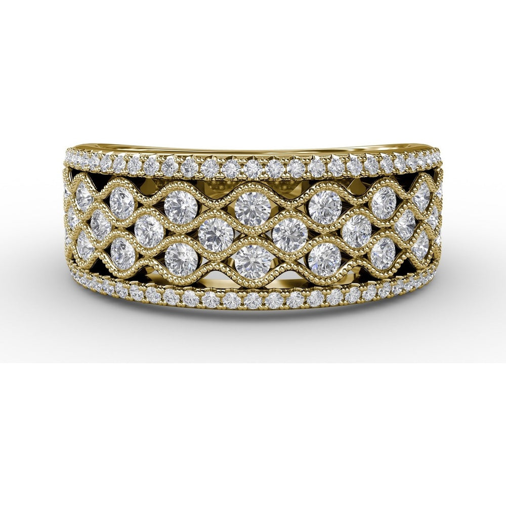 Wide Band with Openwork Milgrain and Round Pavé Diamonds by Fana - 0.86 Carat Total Diamond Weight