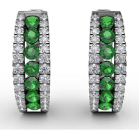Wide Hoop Earrings with Channel Set Round Emeralds and Pavé Diamonds by Fana - 0.89 Carat Total Emerald Weight