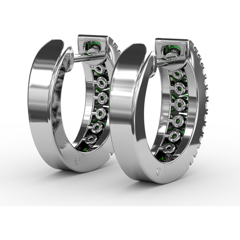 Wide Hoop Earrings with Channel Set Round Emeralds and Pavé Diamonds by Fana - 0.89 Carat Total Emerald Weight