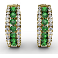 Wide Hoop Earrings with Channel Set Round Emeralds and Pavé Diamonds by Fana - 0.89 Carat Total Emerald Weight