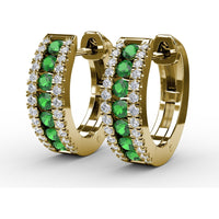 Wide Hoop Earrings with Channel Set Round Emeralds and Pavé Diamonds by Fana - 0.89 Carat Total Emerald Weight