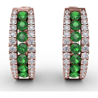 Wide Hoop Earrings with Channel Set Round Emeralds and Pavé Diamonds by Fana - 0.89 Carat Total Emerald Weight