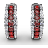 Wide Hoop Earrings with Channel Set Round Rubies and Pavé Diamonds by Fana - 1.03 Carat Total Gemstone Weight