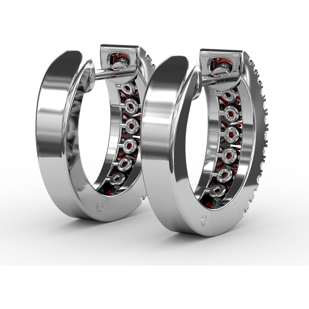 Wide Hoop Earrings with Channel Set Round Rubies and Pavé Diamonds by Fana - 1.03 Carat Total Gemstone Weight