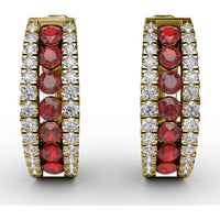 Wide Hoop Earrings with Channel Set Round Rubies and Pavé Diamonds by Fana - 1.03 Carat Total Gemstone Weight