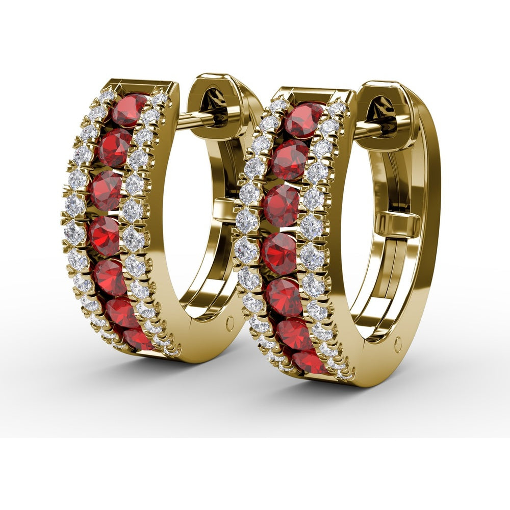 Wide Hoop Earrings with Channel Set Round Rubies and Pavé Diamonds by Fana - 1.03 Carat Total Gemstone Weight