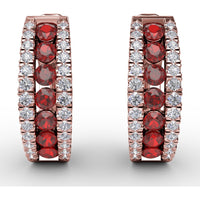 Wide Hoop Earrings with Channel Set Round Rubies and Pavé Diamonds by Fana - 1.03 Carat Total Gemstone Weight