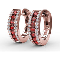 Wide Hoop Earrings with Channel Set Round Rubies and Pavé Diamonds by Fana - 1.03 Carat Total Gemstone Weight