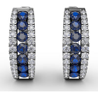 Wide Hoop Earrings with Channel Set Round Sapphires and Pavé Diamonds by Fana - 1.03 Carat Total Gemstone Weight