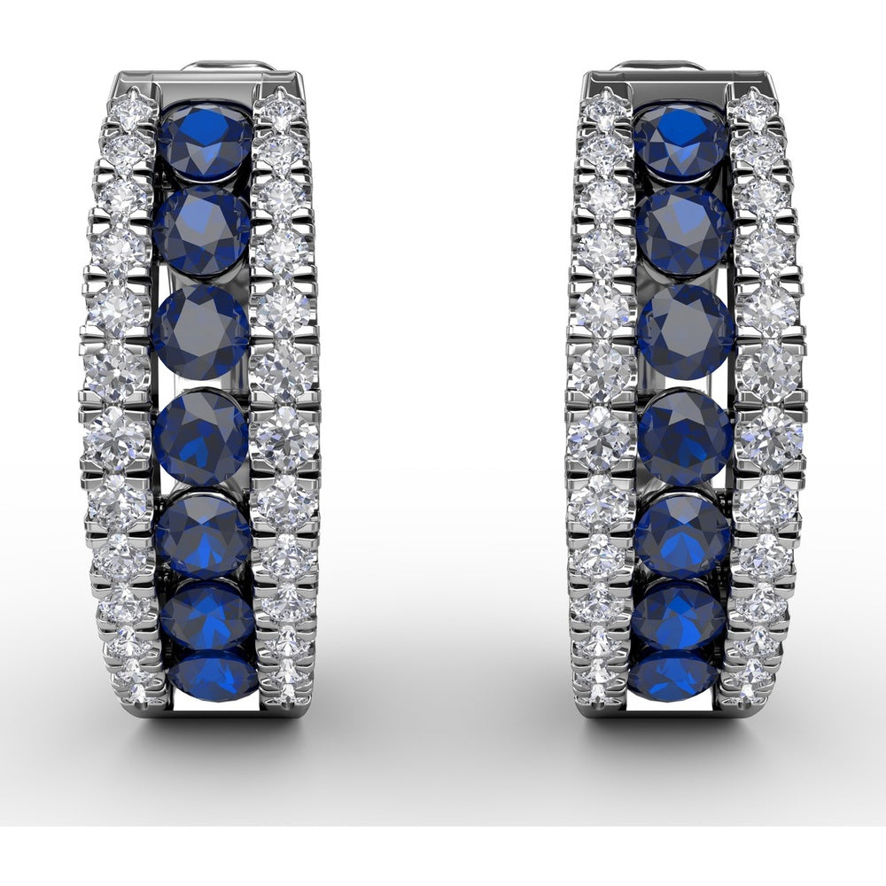 Wide Hoop Earrings with Channel Set Round Sapphires and Pavé Diamonds by Fana - 1.03 Carat Total Gemstone Weight