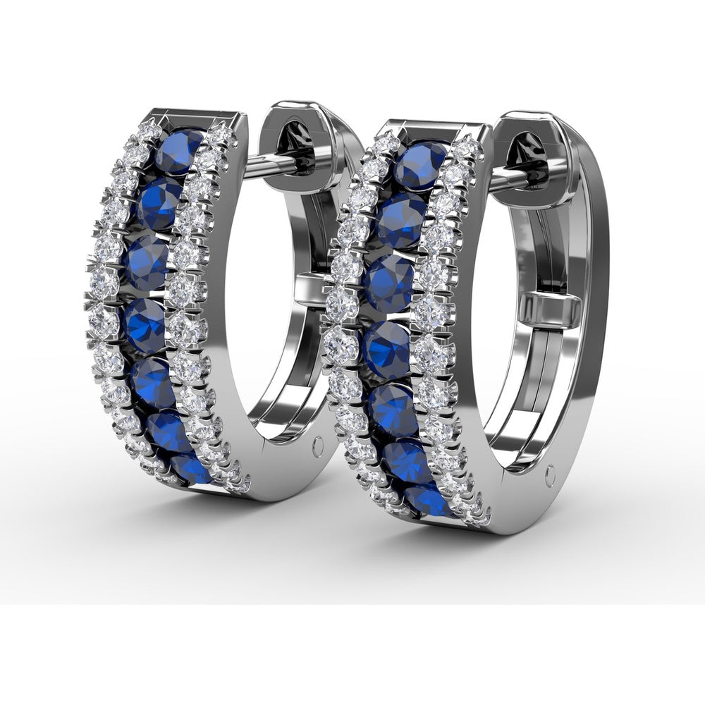 Wide Hoop Earrings with Channel Set Round Sapphires and Pavé Diamonds by Fana - 1.03 Carat Total Gemstone Weight