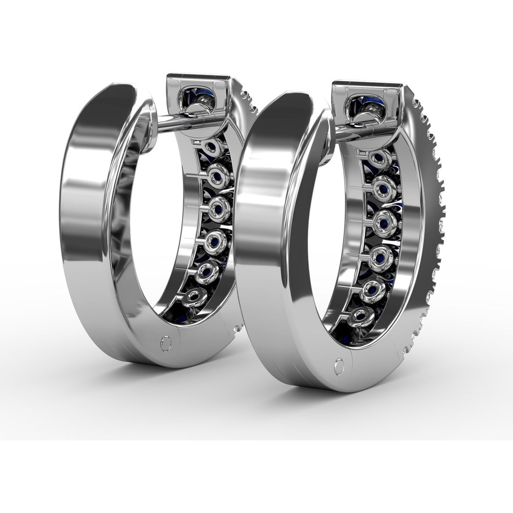 Wide Hoop Earrings with Channel Set Round Sapphires and Pavé Diamonds by Fana - 1.03 Carat Total Gemstone Weight