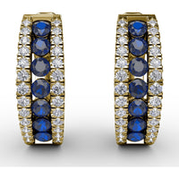 Wide Hoop Earrings with Channel Set Round Sapphires and Pavé Diamonds by Fana - 1.03 Carat Total Gemstone Weight