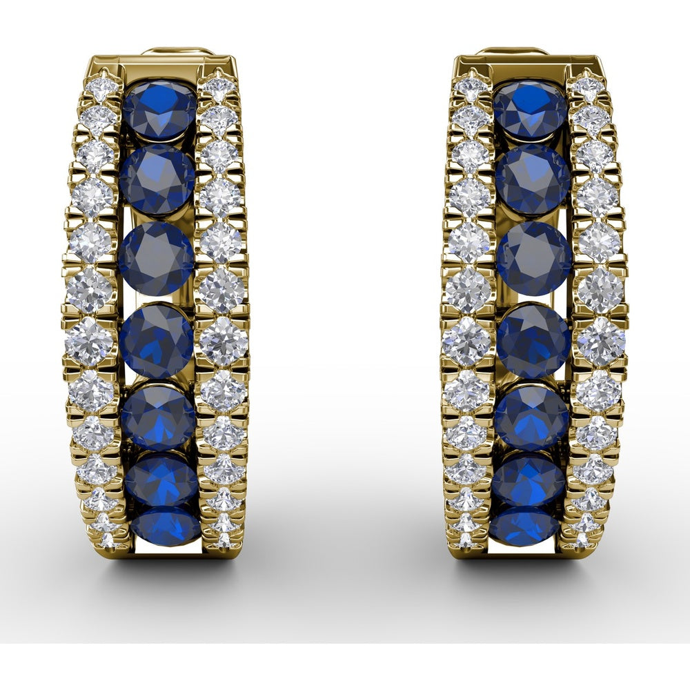 Wide Hoop Earrings with Channel Set Round Sapphires and Pavé Diamonds by Fana - 1.03 Carat Total Gemstone Weight
