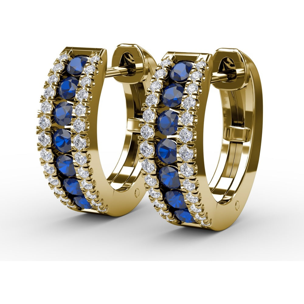 Wide Hoop Earrings with Channel Set Round Sapphires and Pavé Diamonds by Fana - 1.03 Carat Total Gemstone Weight