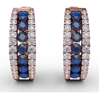 Wide Hoop Earrings with Channel Set Round Sapphires and Pavé Diamonds by Fana - 1.03 Carat Total Gemstone Weight
