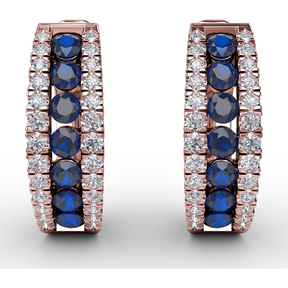 Wide Hoop Earrings with Channel Set Round Sapphires and Pavé Diamonds by Fana - 1.03 Carat Total Gemstone Weight