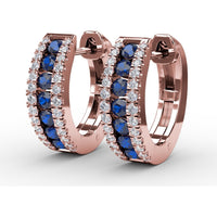 Wide Hoop Earrings with Channel Set Round Sapphires and Pavé Diamonds by Fana - 1.03 Carat Total Gemstone Weight
