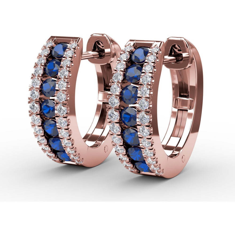 Wide Hoop Earrings with Channel Set Round Sapphires and Pavé Diamonds by Fana - 1.03 Carat Total Gemstone Weight