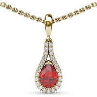 Wrap Pendant with Pear-Shaped Ruby and Pavé Diamond Halo by Fana - 0.97 Carat Total Gemstone Weight