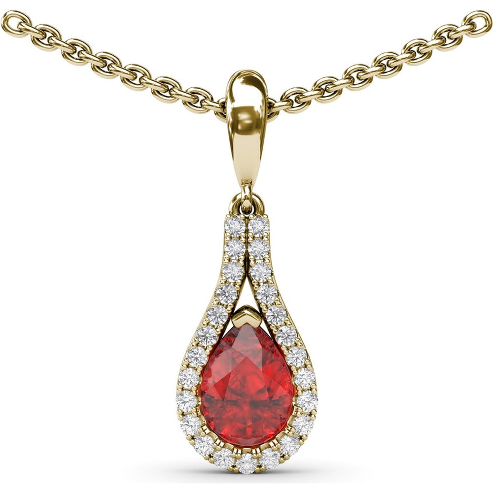 Wrap Pendant with Pear-Shaped Ruby and Pavé Diamond Halo by Fana - 0.97 Carat Total Gemstone Weight