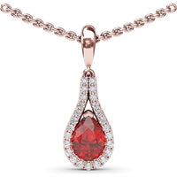 Wrap Pendant with Pear-Shaped Ruby and Pavé Diamond Halo by Fana - 0.97 Carat Total Gemstone Weight