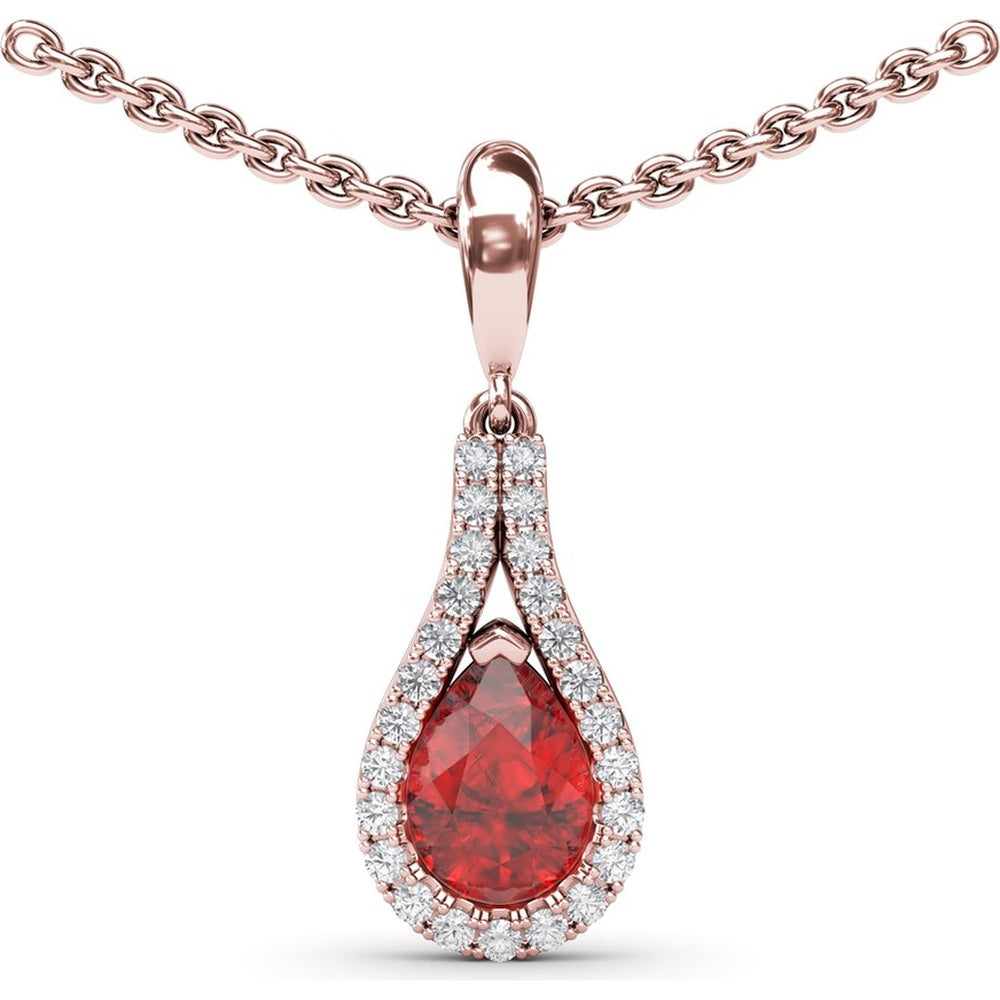 Wrap Pendant with Pear-Shaped Ruby and Pavé Diamond Halo by Fana - 0.97 Carat Total Gemstone Weight
