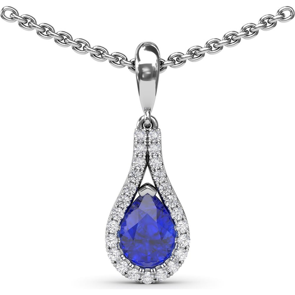 Wrap Pendant with Pear-Shaped Sapphire and Diamond Halo by Fana - 0.92 Carat Total Gemstone Weight