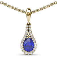 Wrap Pendant with Pear-Shaped Sapphire and Diamond Halo by Fana - 0.92 Carat Total Gemstone Weight