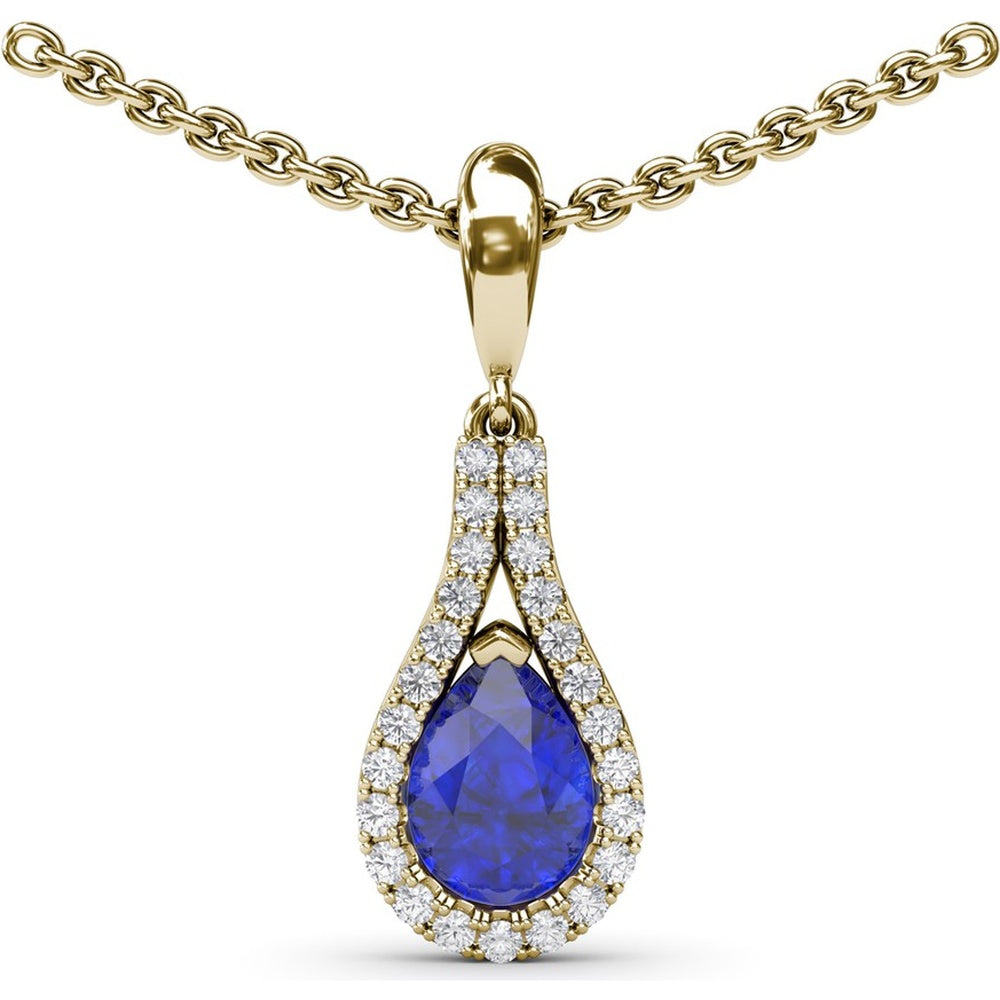 Wrap Pendant with Pear-Shaped Sapphire and Diamond Halo by Fana - 0.92 Carat Total Gemstone Weight
