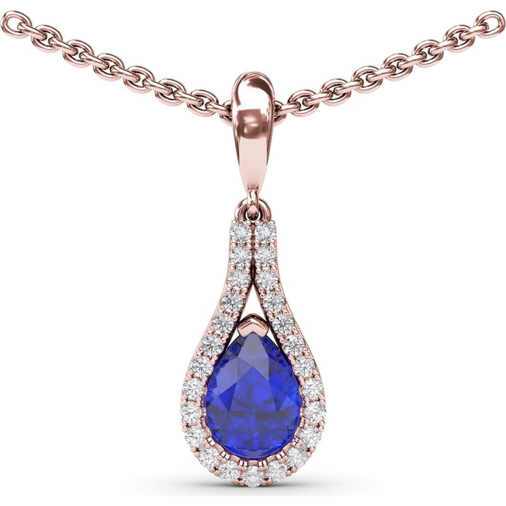 Wrap Pendant with Pear-Shaped Sapphire and Diamond Halo by Fana - 0.92 Carat Total Gemstone Weight