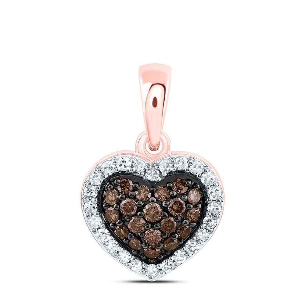 Yellow Gold Brown and White Diamond Heart Pendant - 1/4 Carat Total Diamond Weight