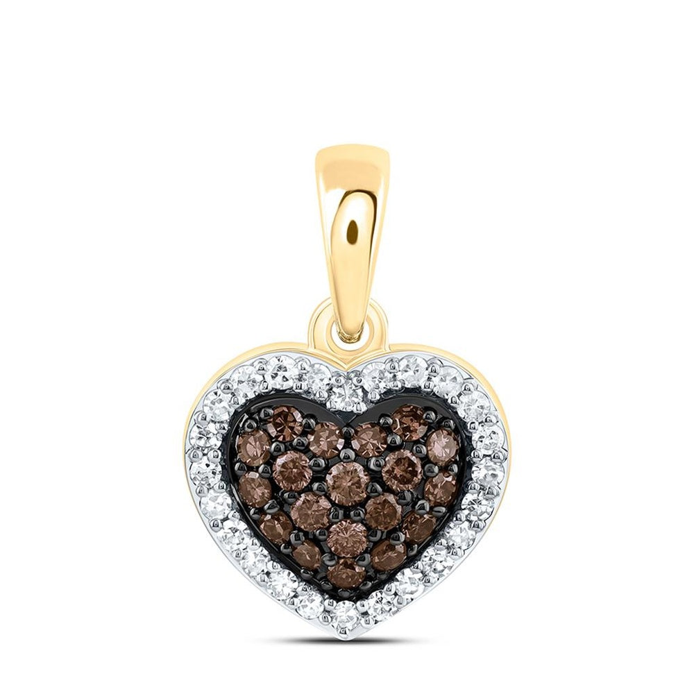 Yellow Gold Brown and White Diamond Heart Pendant - 1/4 Carat Total Diamond Weight