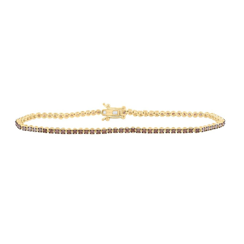 Yellow Gold Brown and White Diamond Tennis 7-Inch Bracelet - 1 1/2 Carat Total Diamond Weight