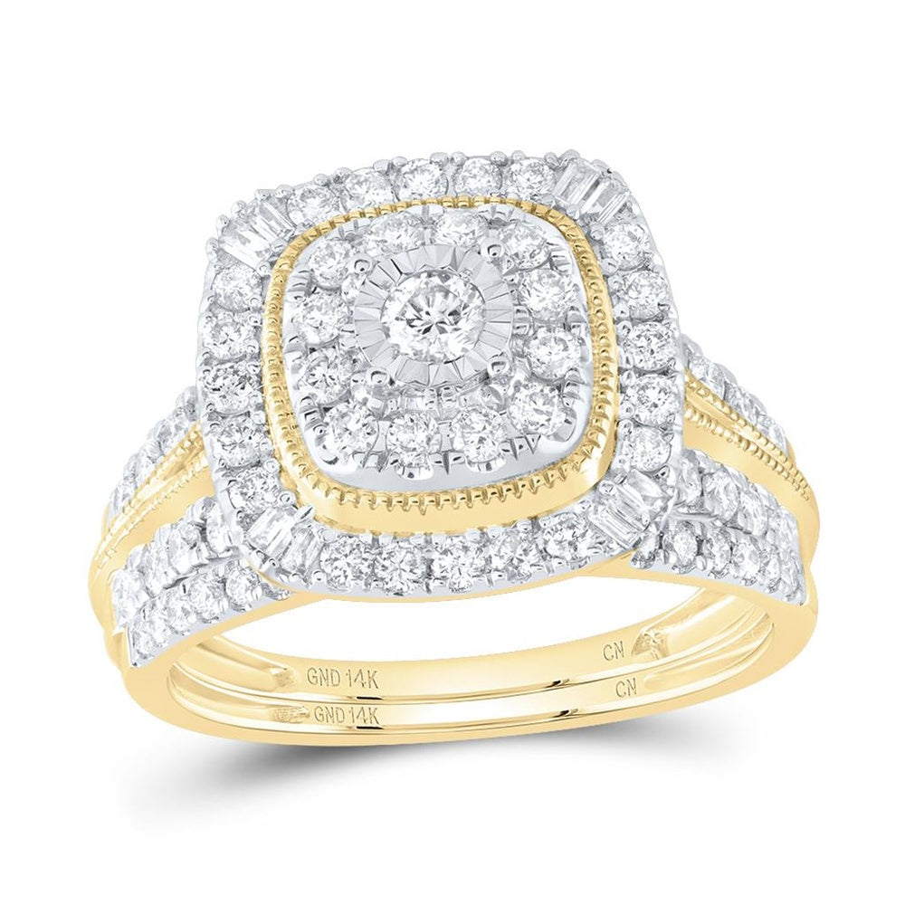 Yellow Gold Cushion Diamond Bridal Ring Set - 1 Carat Total Diamond Weight