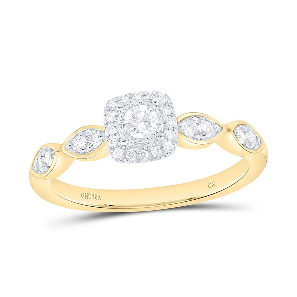 Yellow Gold Cushion Diamond Ring - 1/4 Carat Total Diamond Weight