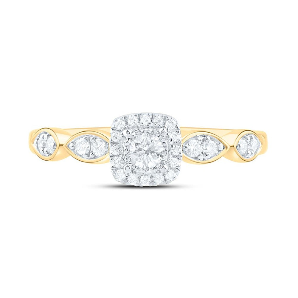 Yellow Gold Cushion Diamond Ring - 1/4 Carat Total Diamond Weight