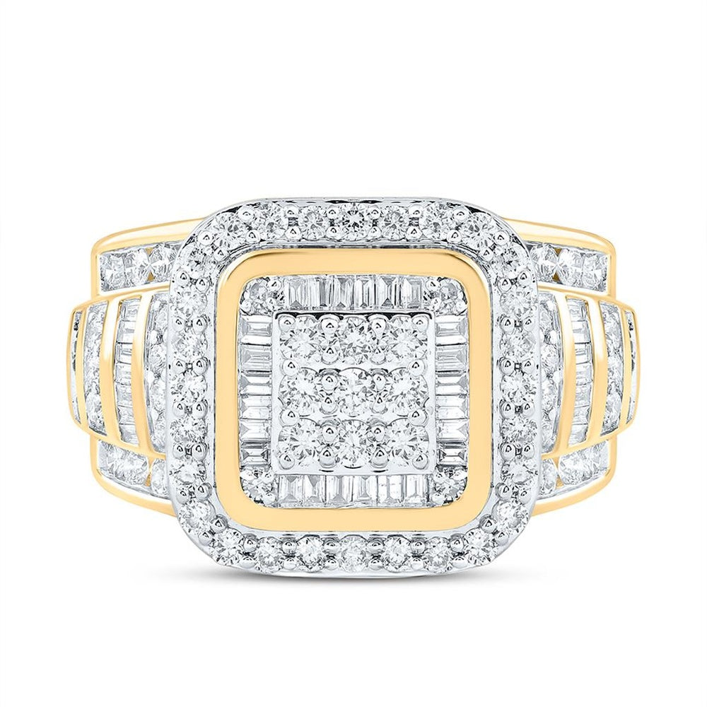 Yellow Gold Cushion Diamond Ring - 1 5/8 Carat Total Diamond Weight