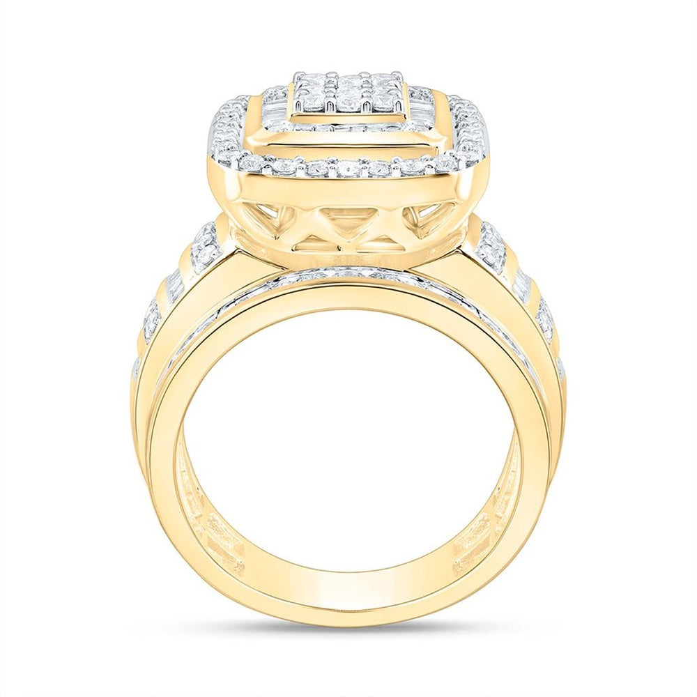Yellow Gold Cushion Diamond Ring - 1 5/8 Carat Total Diamond Weight