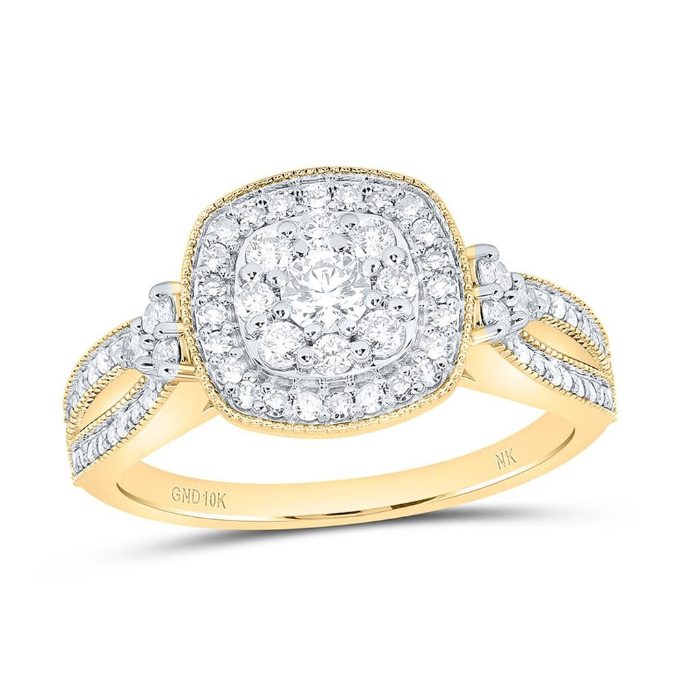 Yellow Gold Cushion Diamond Ring - 3/4 Carat Total Diamond Weight