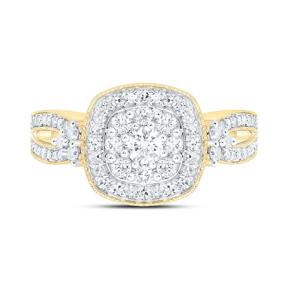 Yellow Gold Cushion Diamond Ring - 3/4 Carat Total Diamond Weight