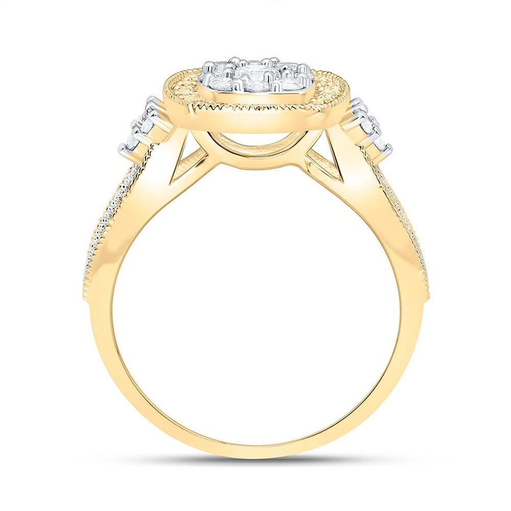 Yellow Gold Cushion Diamond Ring - 3/4 Carat Total Diamond Weight