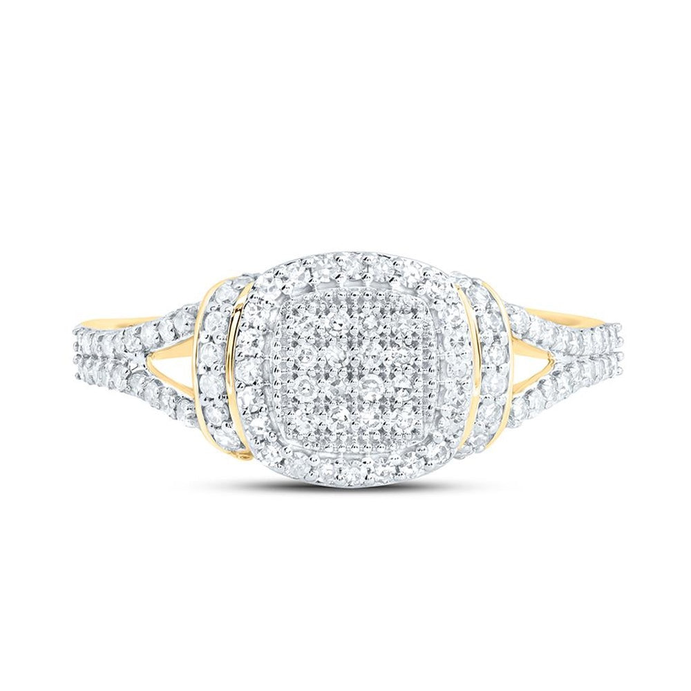 Yellow Gold Cushion Diamond Ring - 3/8 Carat Total Diamond Weight