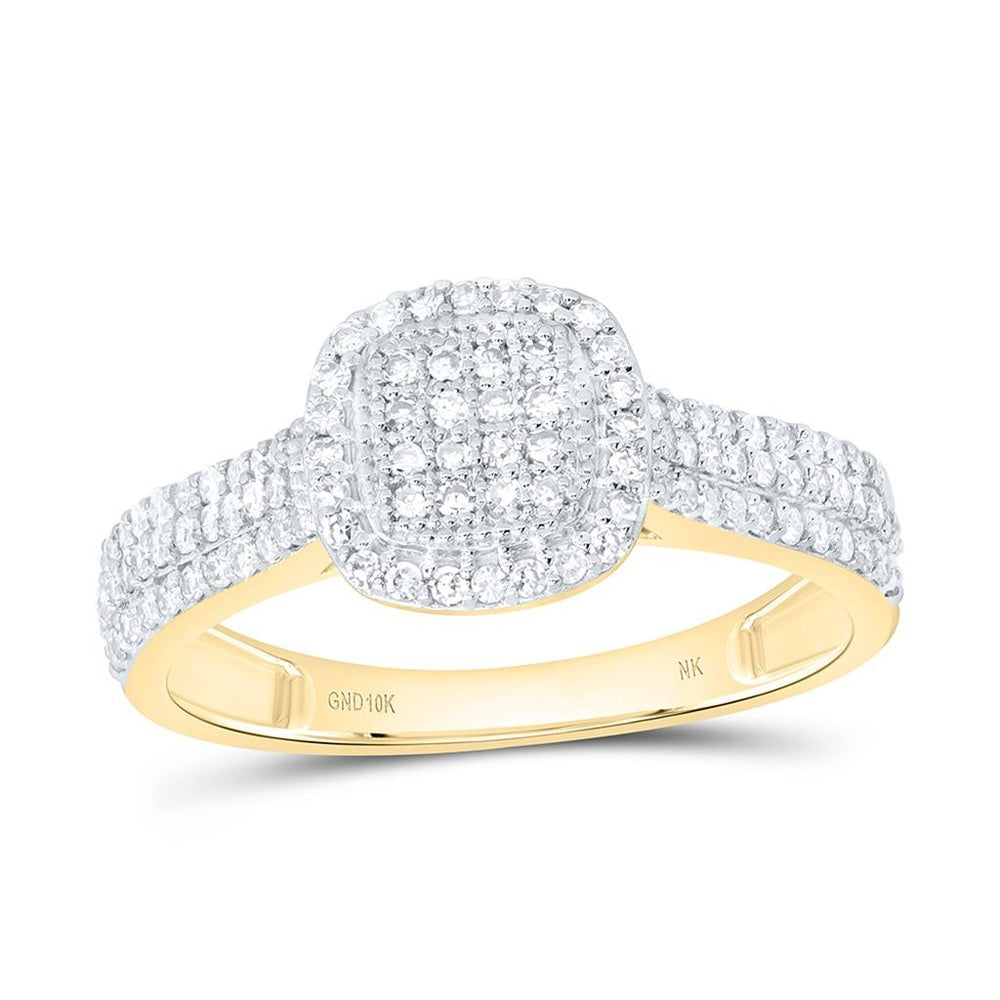 Yellow Gold Cushion Diamond Ring - 3/8 Carat Total Diamond Weight