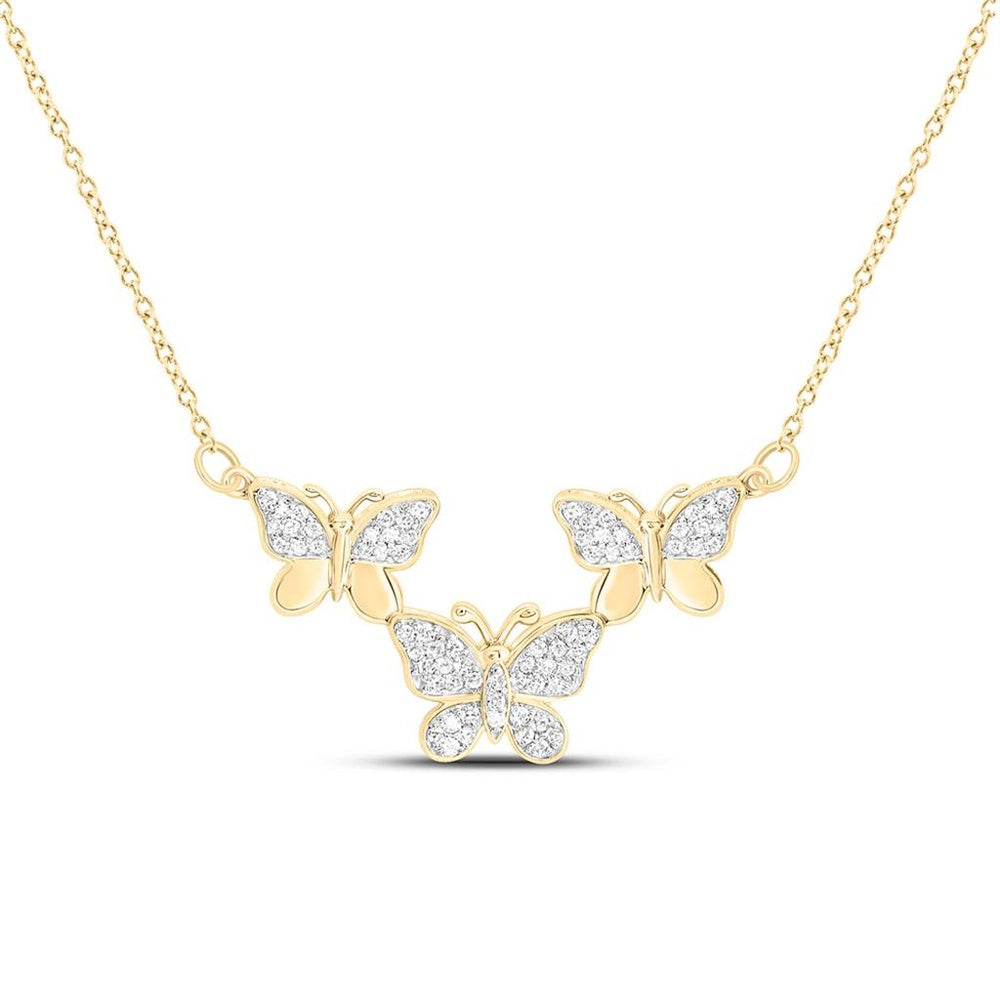 Yellow Gold Diamond Butterfly 18-Inch Necklace - 1/4 Carat Total Diamond Weight