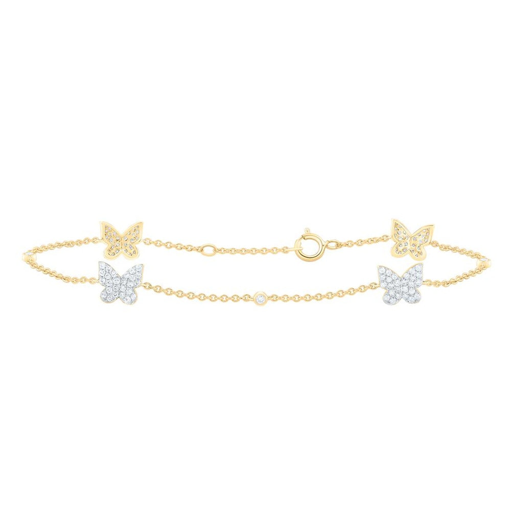 Yellow Gold Diamond Butterfly 7-Inch Bracelet - 1/2 Carat Total Diamond Weight