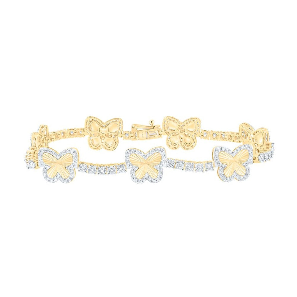 Yellow Gold Diamond Butterfly 7-Inch Bracelet - 1 7/8 Carat Total Diamond Weight