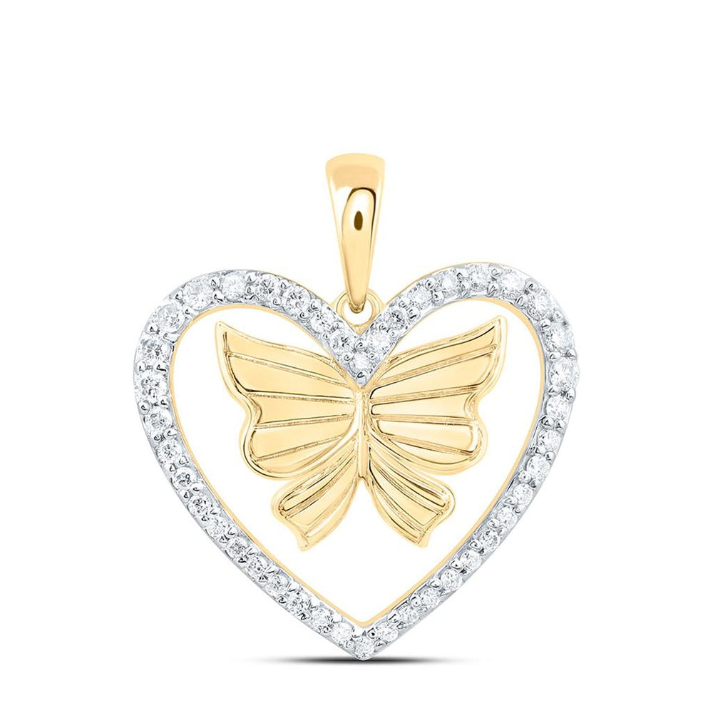 Yellow Gold Diamond Butterfly Pendant - 1/4 Carat Total Diamond Weight